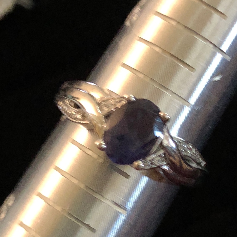 Sapphire and Diamond Ring Platinum over Brass sz7